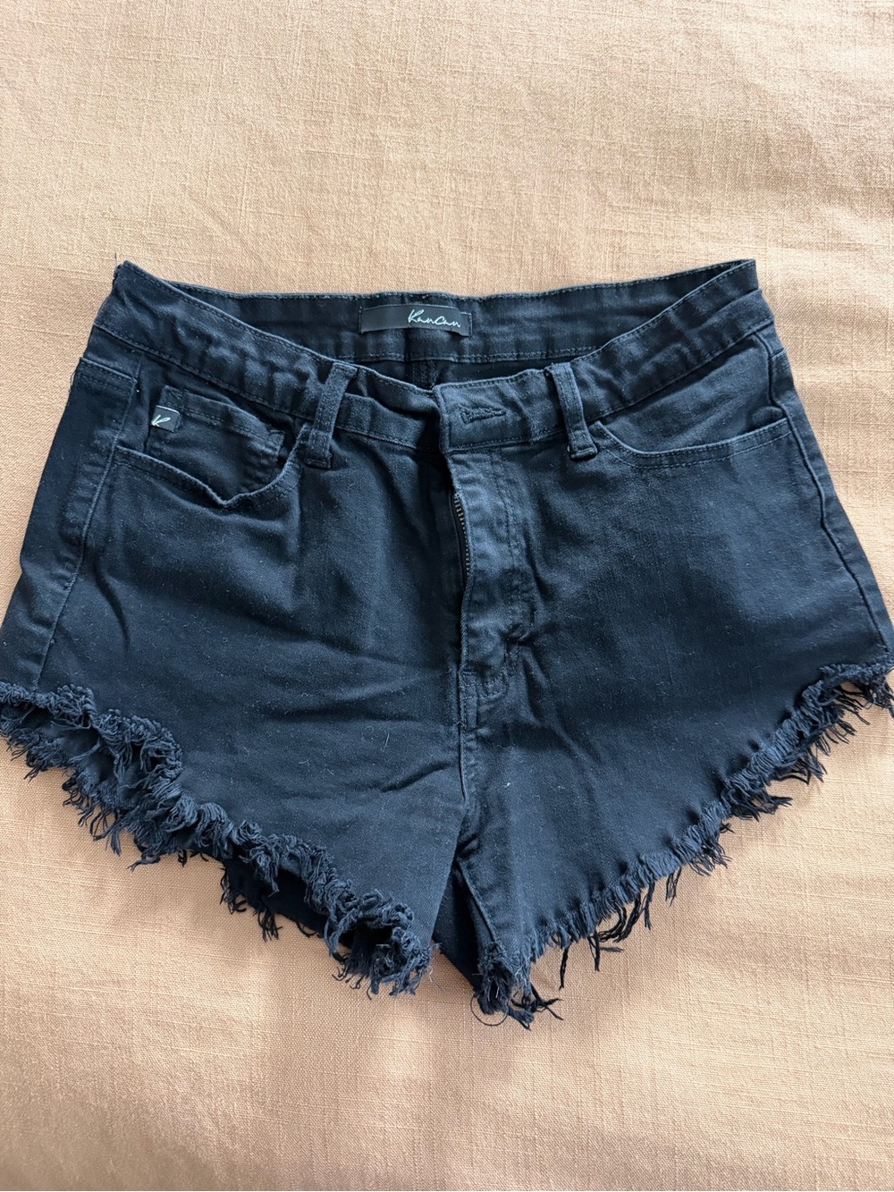 KanCan Black Frayed Hem High-Rise Denim Shorts